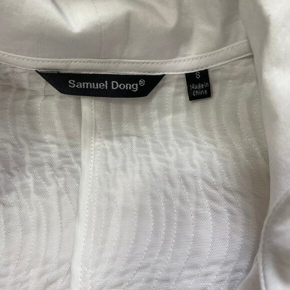 Samuel Dong S Cotton Textured‎ Wired Ruffle Blouse Jacket Office Siren Coquette - Picture 3 of 9